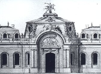  'Statue "La Renommée" on the top of the Great Stables, Chantilly'